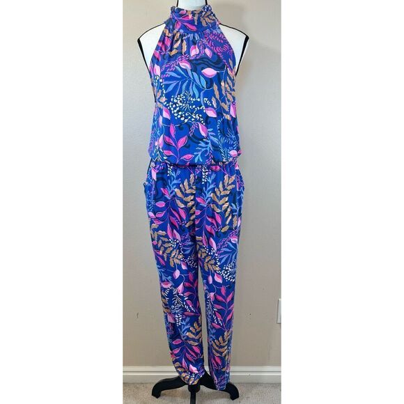 NWOT Lilly Pulitzer Neck Tie Wyota Borealis Blue Pant One Piece Jumpsuit Romper - Picture 4 of 16